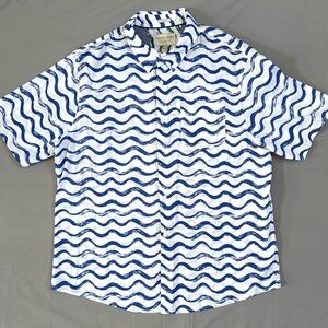 Men’s Racing Green British Style White With Blue wavePrint Short Sleeve Shirt XL